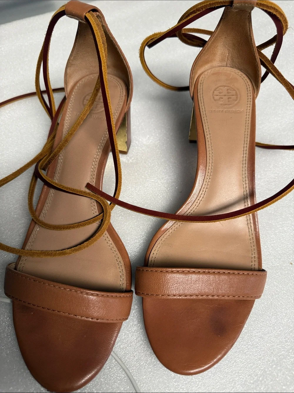 Tory Burch Brown Leather Lace-Up Block Heel Sandals Size 9M